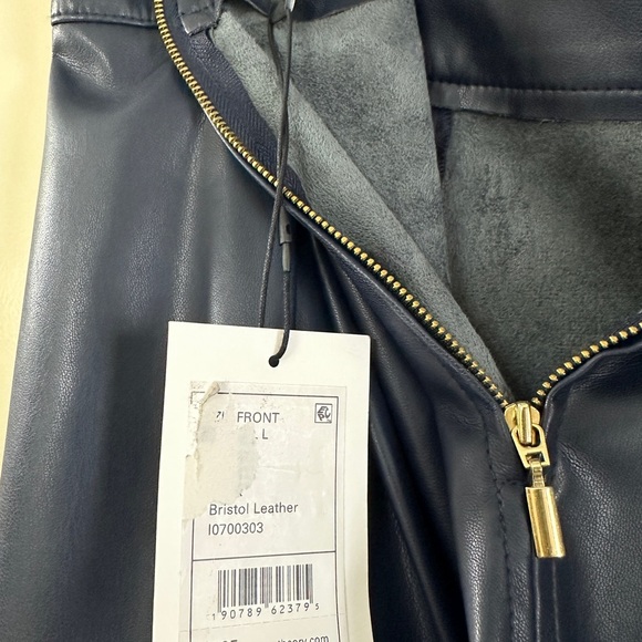 Theory Navy Blue Leather A-Line Knee-Length Skirt - Picture 2 of 4